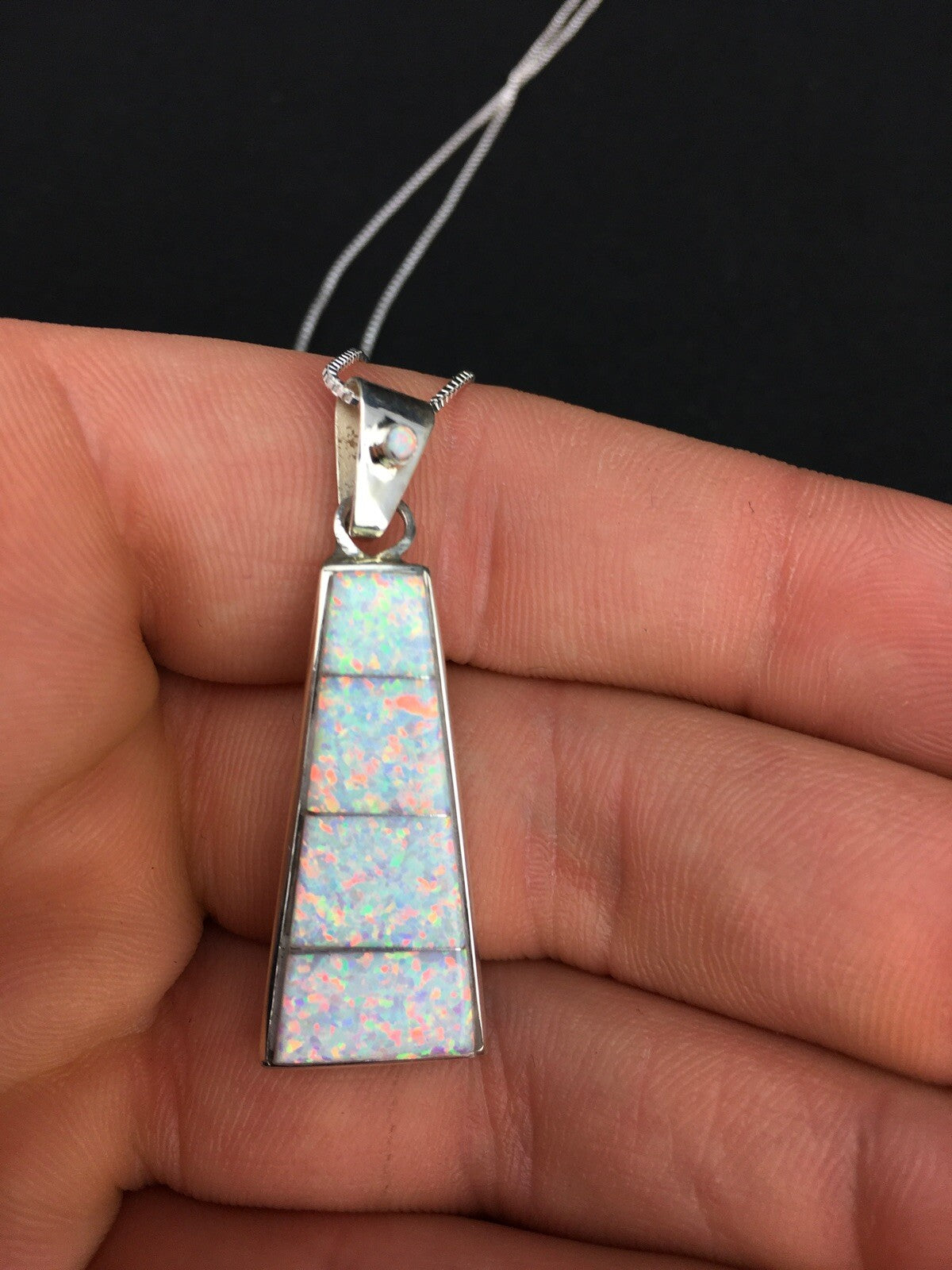 Opal Inlay Pendant Southwestern Sterling Silver Chain Necklace 04776