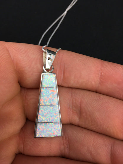 Opal Inlay Pendant Southwestern Sterling Silver Chain Necklace 04776