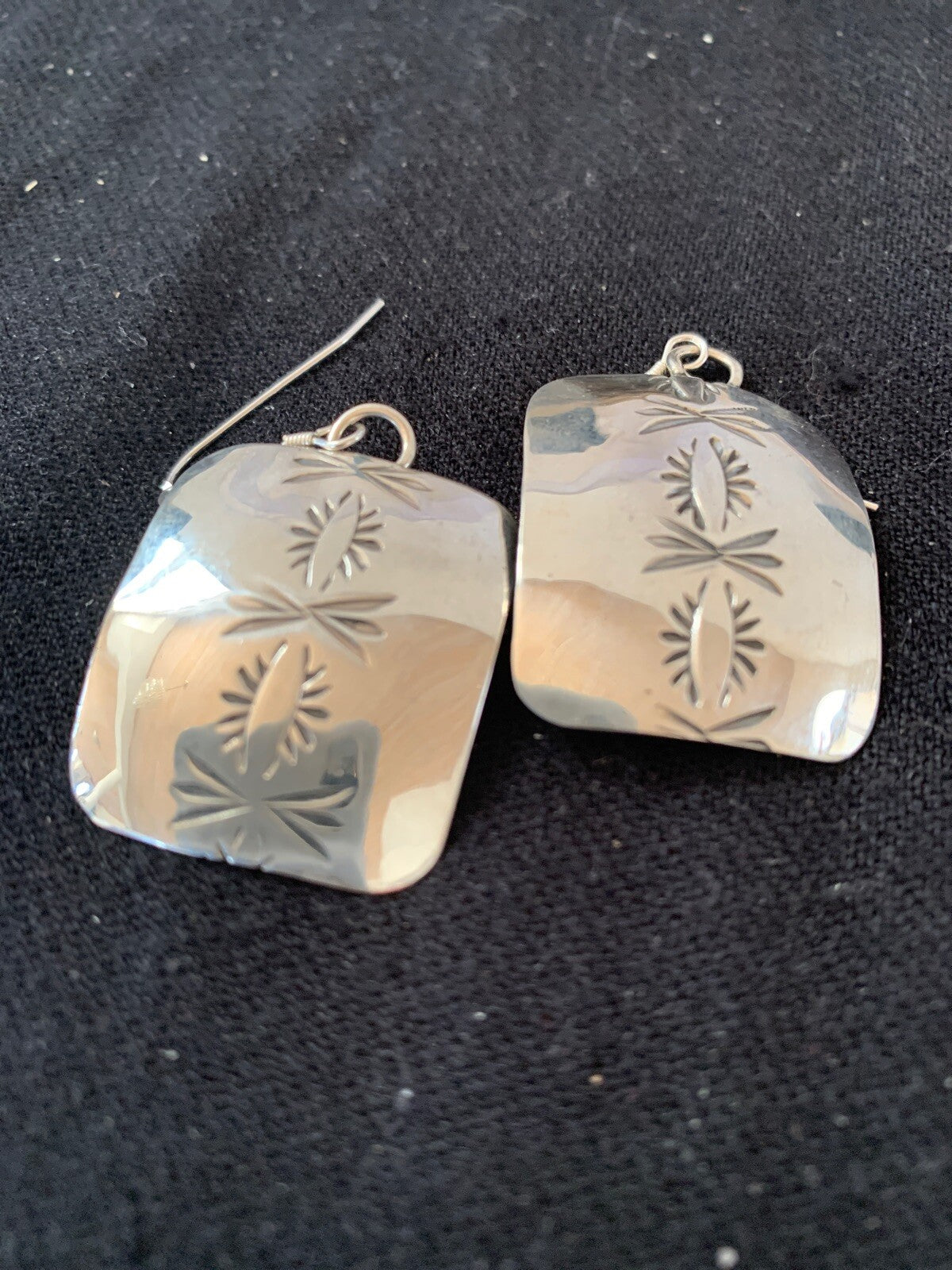 Native American Indian Navajo Sterling Silver Stamped Earrings Set 4835