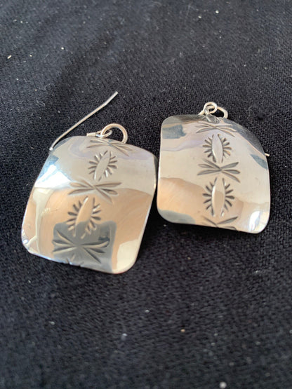 Native American Indian Navajo Sterling Silver Stamped Earrings Set 4835