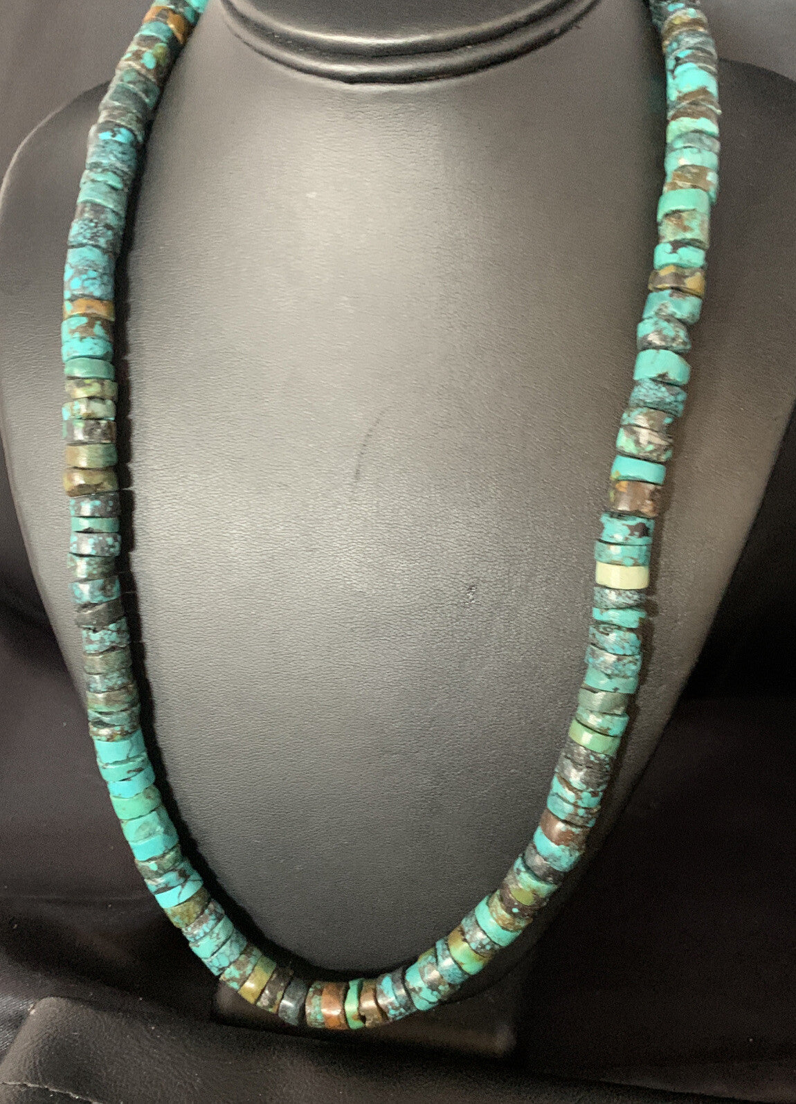 Blue Turquoise 12mm Heishi Sterling Silver Necklace 24" 13448