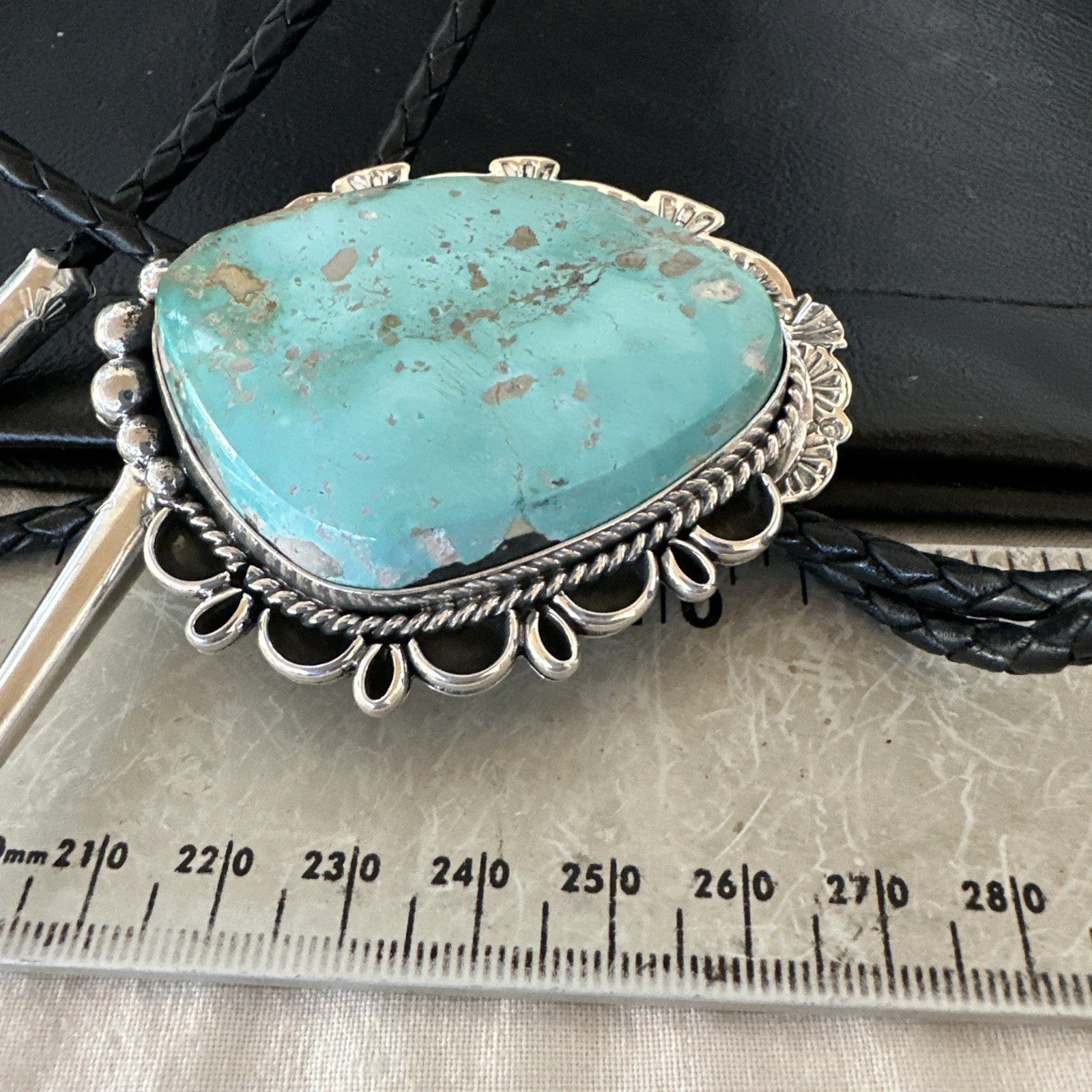 Native Mens Blue Green Royston Turquoise Bolo Tie Sterling Silver Navajo 19592