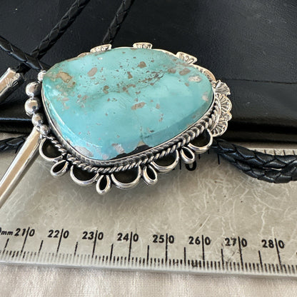 Native Mens Blue Green Royston Turquoise Bolo Tie Sterling Silver Navajo 19592