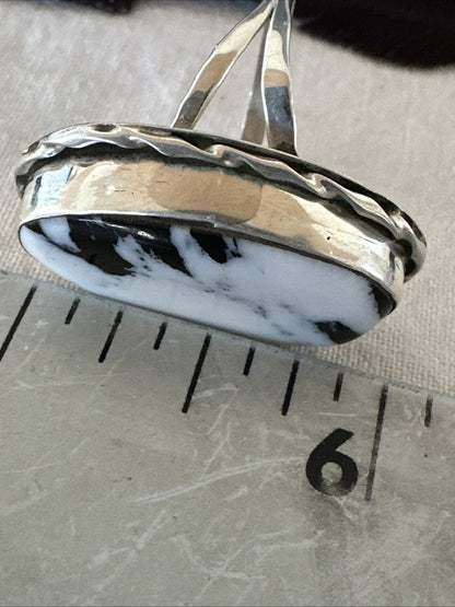 White Buffalo Turquoise Navajo Sterling Silver Ring Size 8 19800