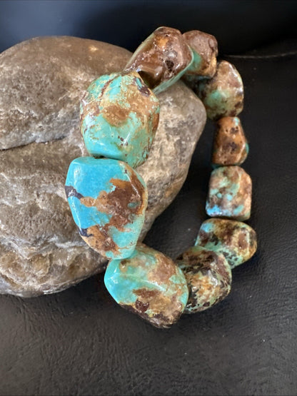 Mens Womens Blue Green Turquoise Stretch Stone Friendship Bracelet 7" 18868