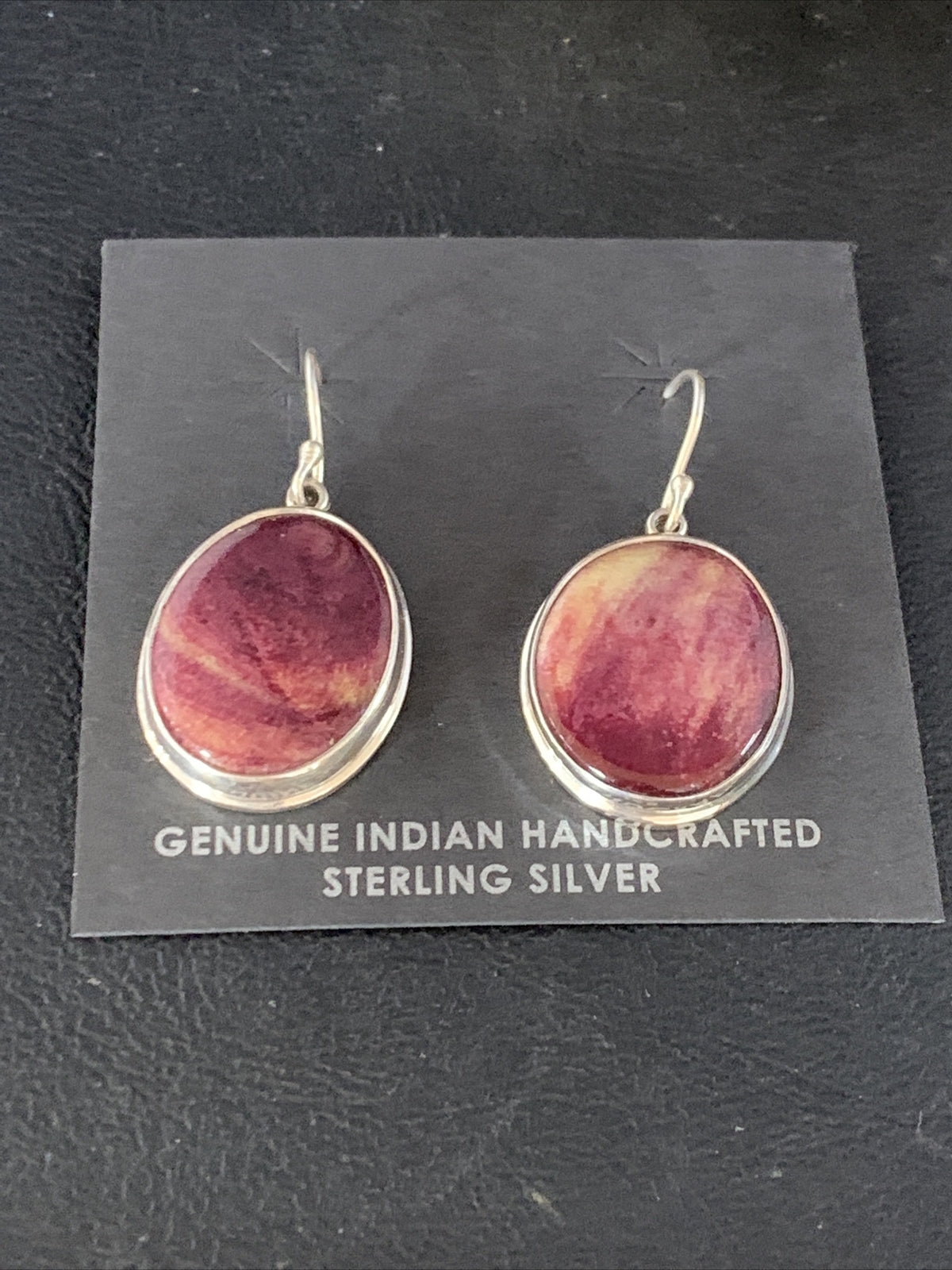 Purple Spiny Oyster Navajo Sterling Silver Dangle Earrings 1" 13786