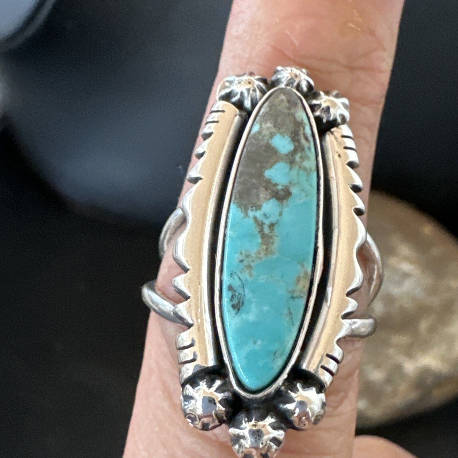 Blue Kingman Turquoise Native American Navajo Sterling Silver Ring Size 7 18630