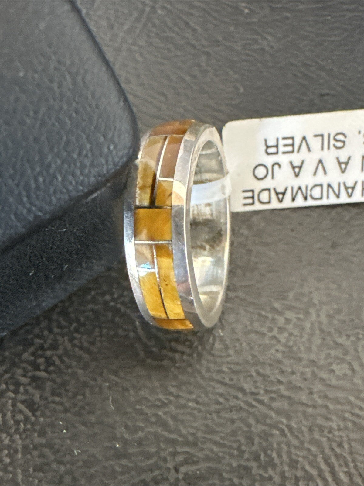 Women Coffee Tigers Eye Navajo Sterling Silver Inlay Ring Size 6.5 18703