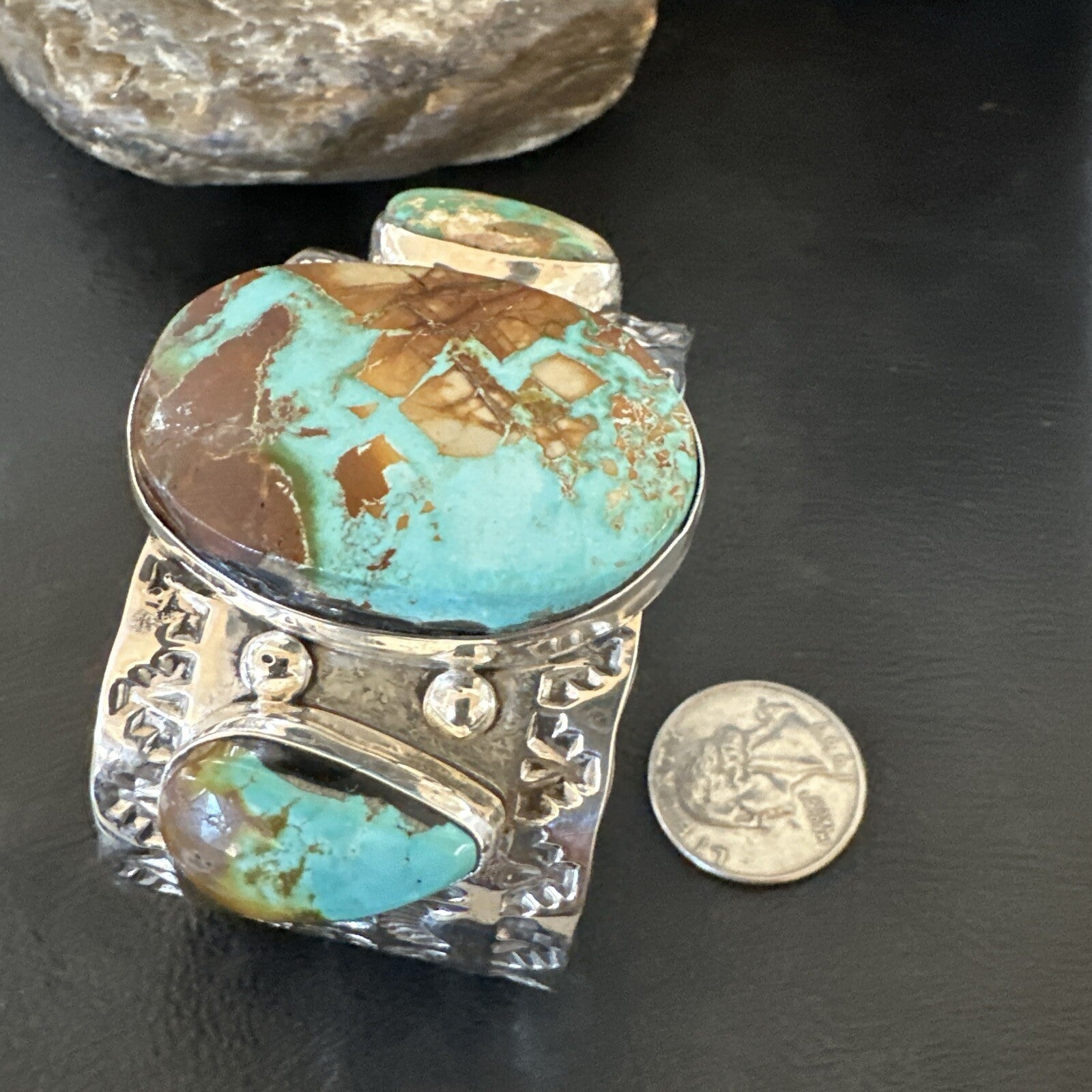 Navajo Green Royston TURQUOISE Sterling Silver Cuff Bracelet 17937