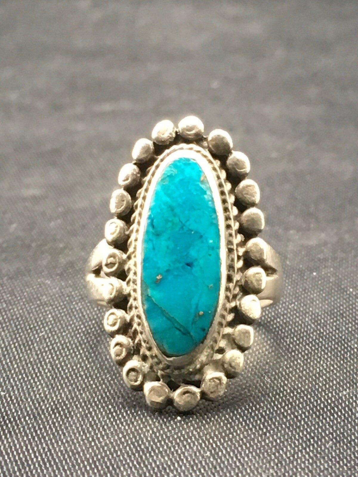 Blue Turquoise Navajo Sterling Silver Old Pawn Children’s Ring Size 3.75 04410