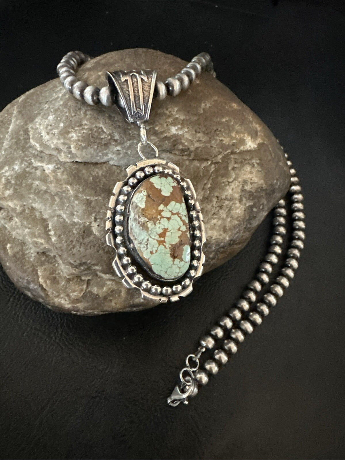 Blue Turquoise#8 Pendant Navajo Pearls Sterling Silver Necklace 18690