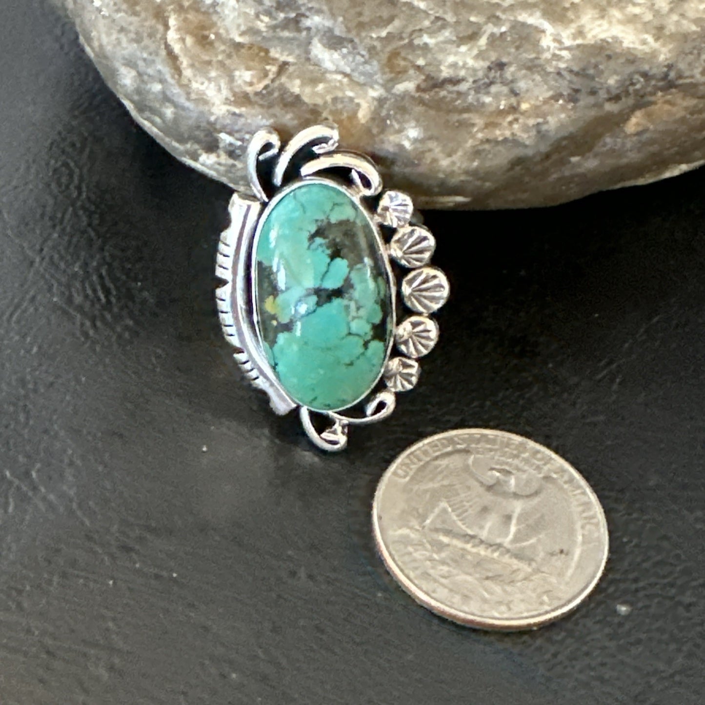 Yazzie Handmade Navajo Sterling Silver  Blue Kingman Turquoise Ring Size 8 19626