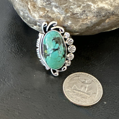 Yazzie Handmade Navajo Sterling Silver  Blue Kingman Turquoise Ring Size 8 19626