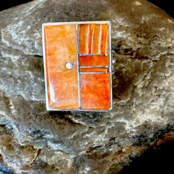 Women Orange Spiny Oyster Navajo Ring Sz 6.5 | Sterling Silver | Authentic Native American Handmade | 17797