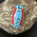 Blue Turquoise Coral Navajo Ring Size 7.5 | Sterling Silver | Authentic Native American Handmade | 18765