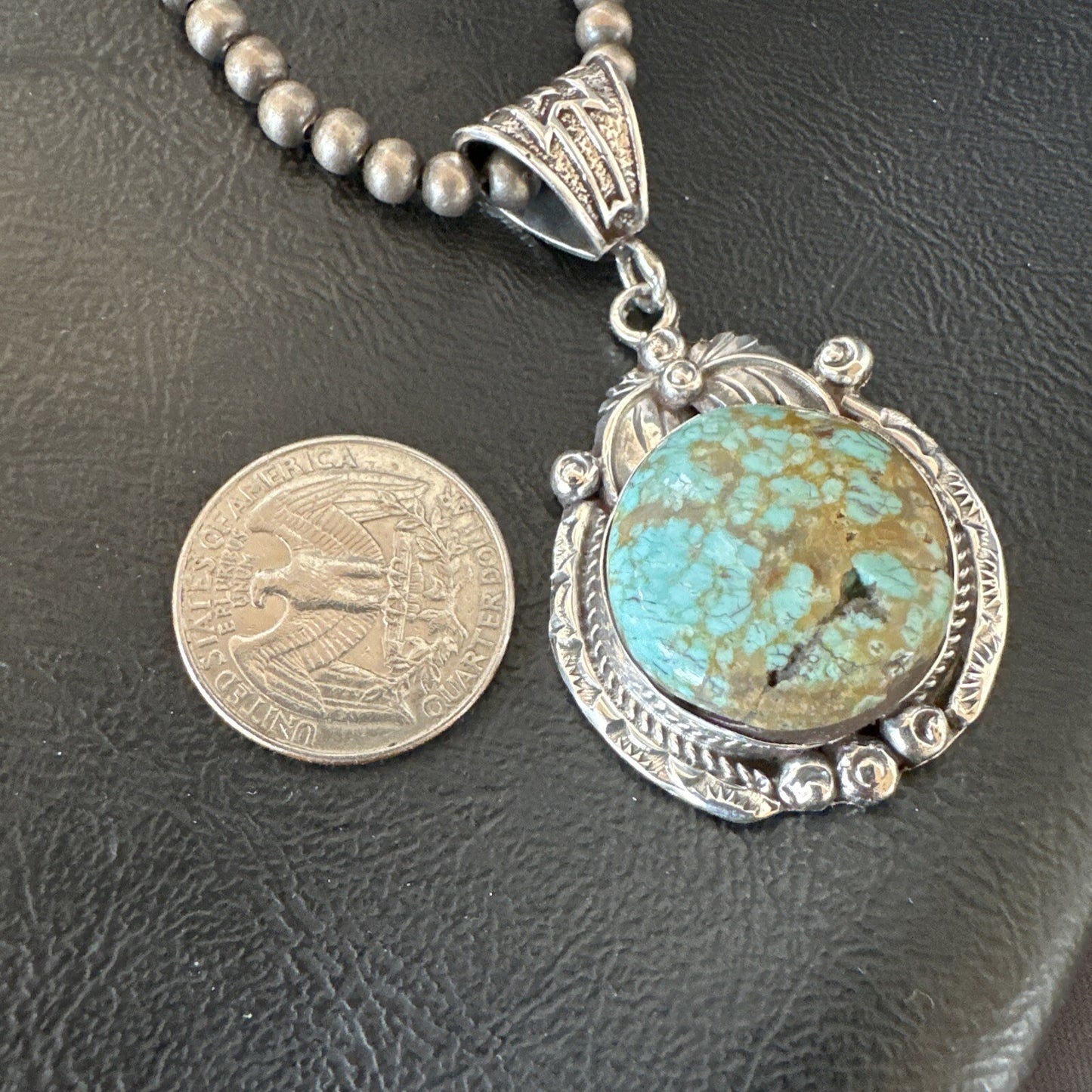 Mens Blue Turquoise#8 Pendant Navajo Sterling Silver Necklace 18073