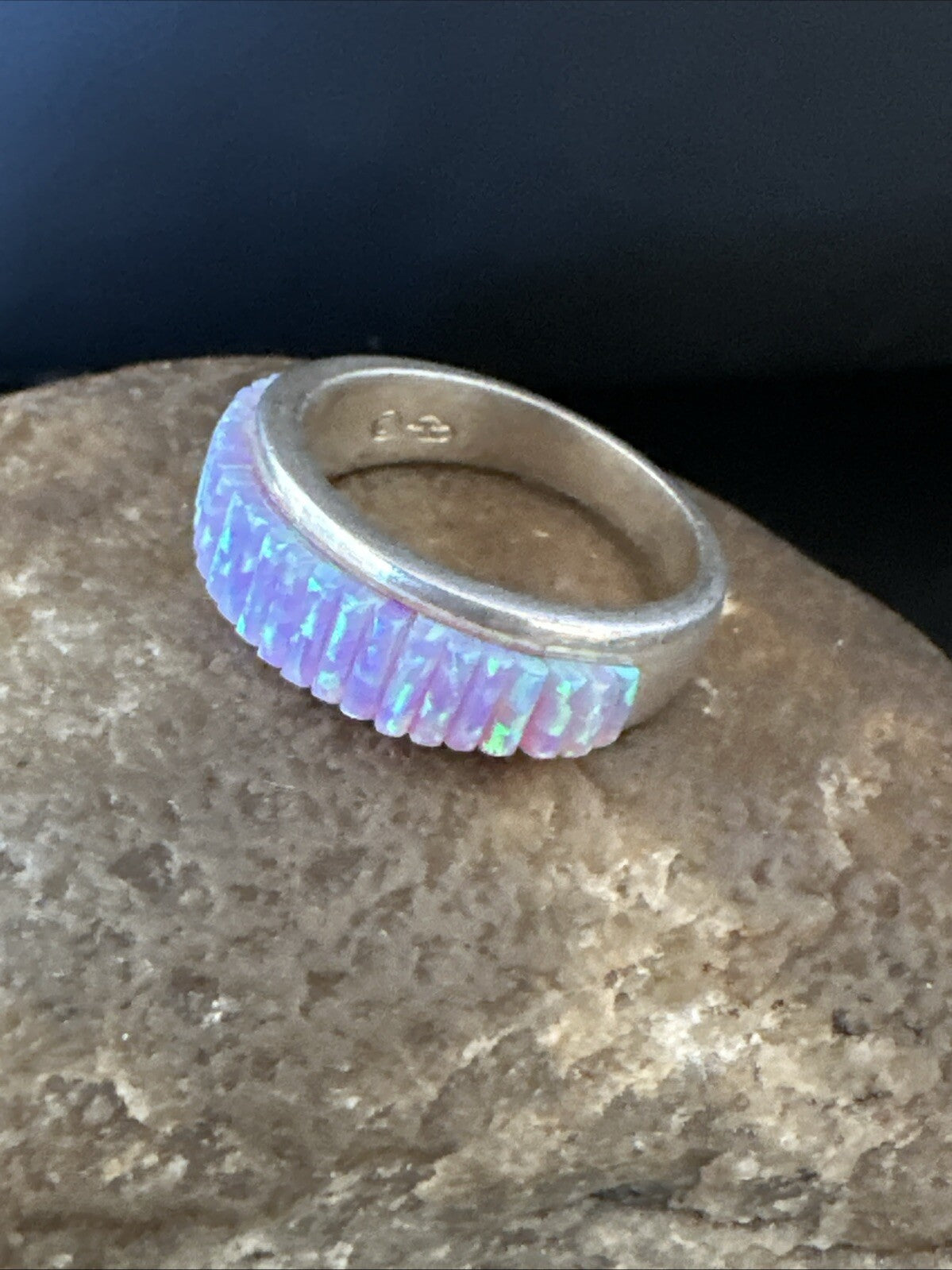 Pink Opal Navajo Sterling Silver Band Inlay Ring Size 6 18783