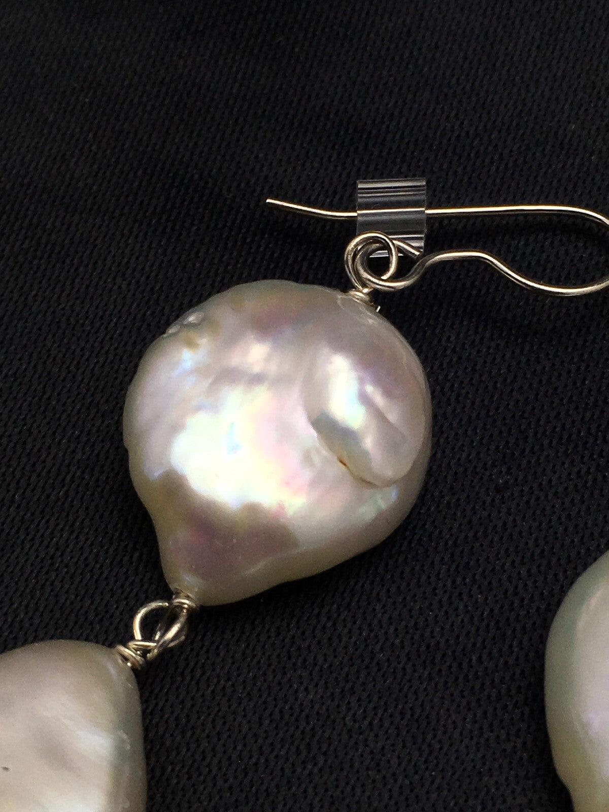 Beautiful White Sterling Silver Freshwater Pearl Dangle Earrings 1.5" 03078