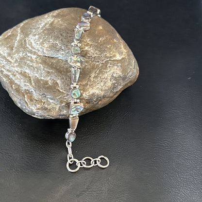 Pava Shell Navajo Old Pawn Sterling Silver Link Bracelet 8" 18131