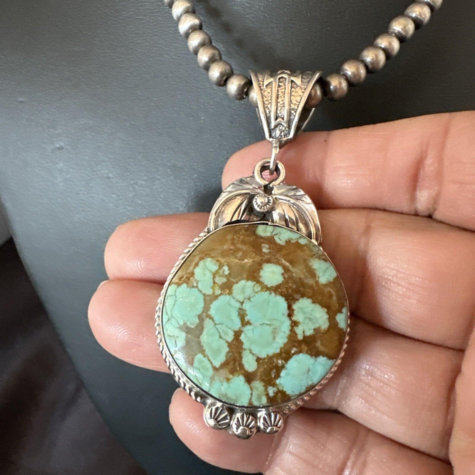 Mens Blue Turquoise#8 Pendant Navajo Sterling Silver Necklace 18108