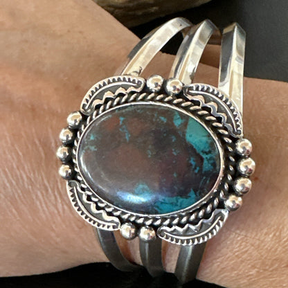 Navajo Blue TURQUOISE Stamped Sterling Silver Cuff Bracelet 18715