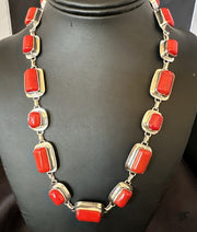 Handmade Women Red Coral Choker Necklace Pendant 20" | Sterling Silver | Authentic Native American Handmade | 18412