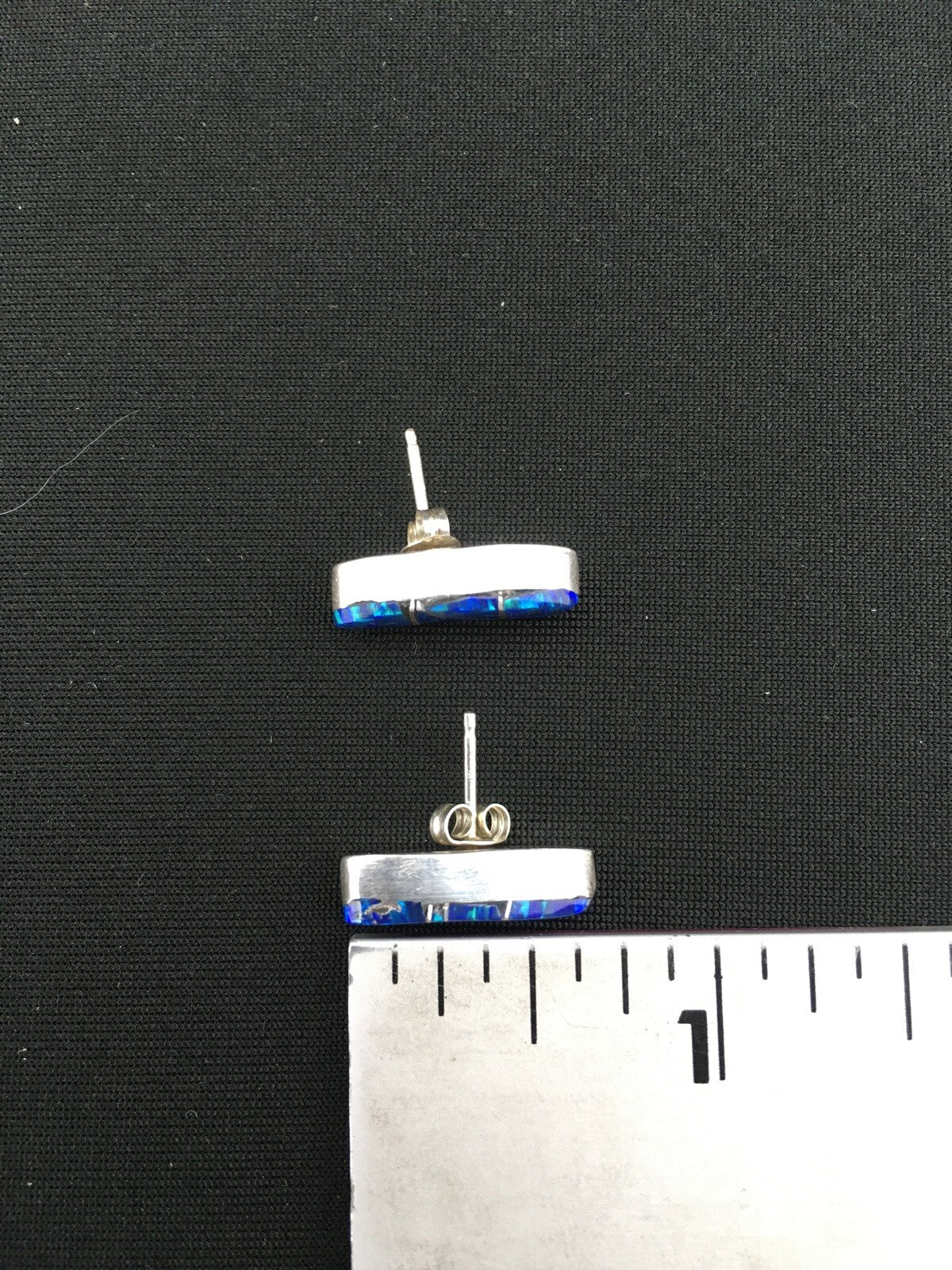 Navajo Indian Sterling Silver Handmade Blue Opal Inlay Earrings 0.75" 1331