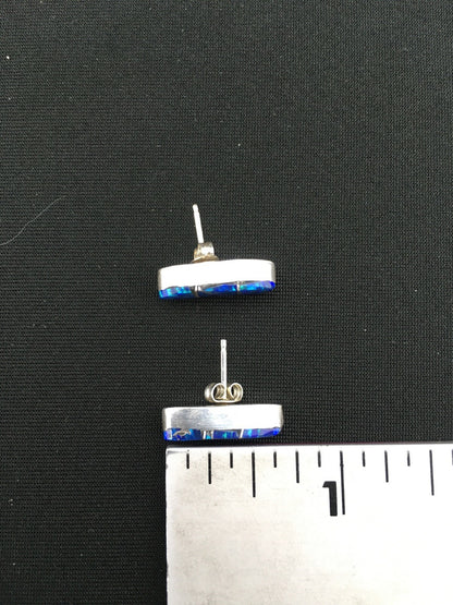 Navajo Indian Sterling Silver Handmade Blue Opal Inlay Earrings 0.75" 1331