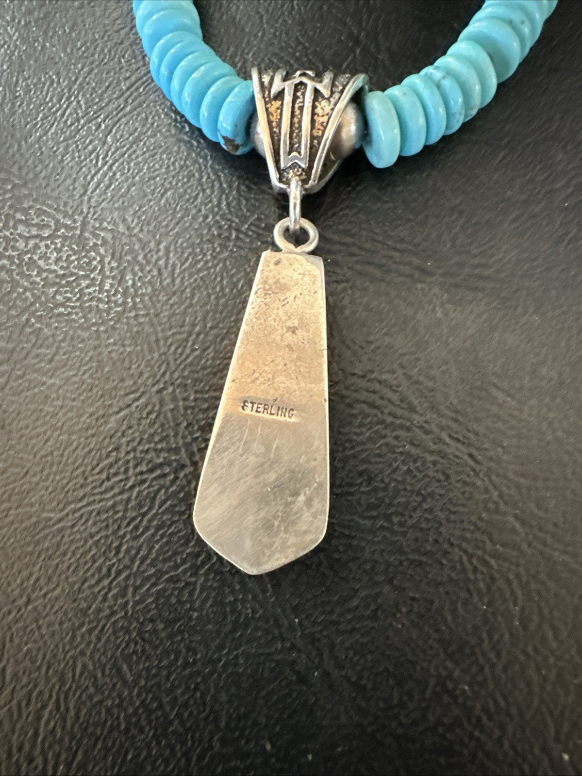 Blue Turquoise Inlay Pendant Navajo Sterling Silver Necklace 20" 19677