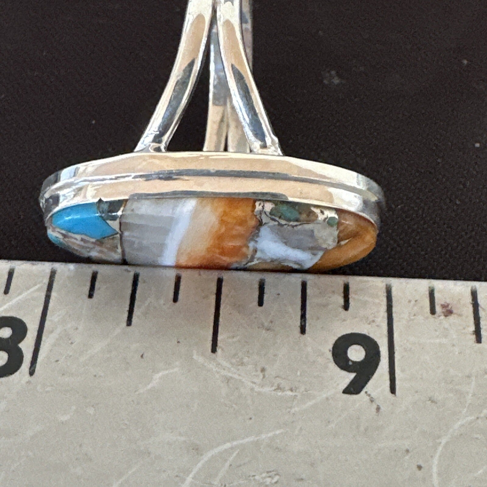 Blue Turquoise Spiny Oyster Navajo Sterling Silver Ring Size 8 18251