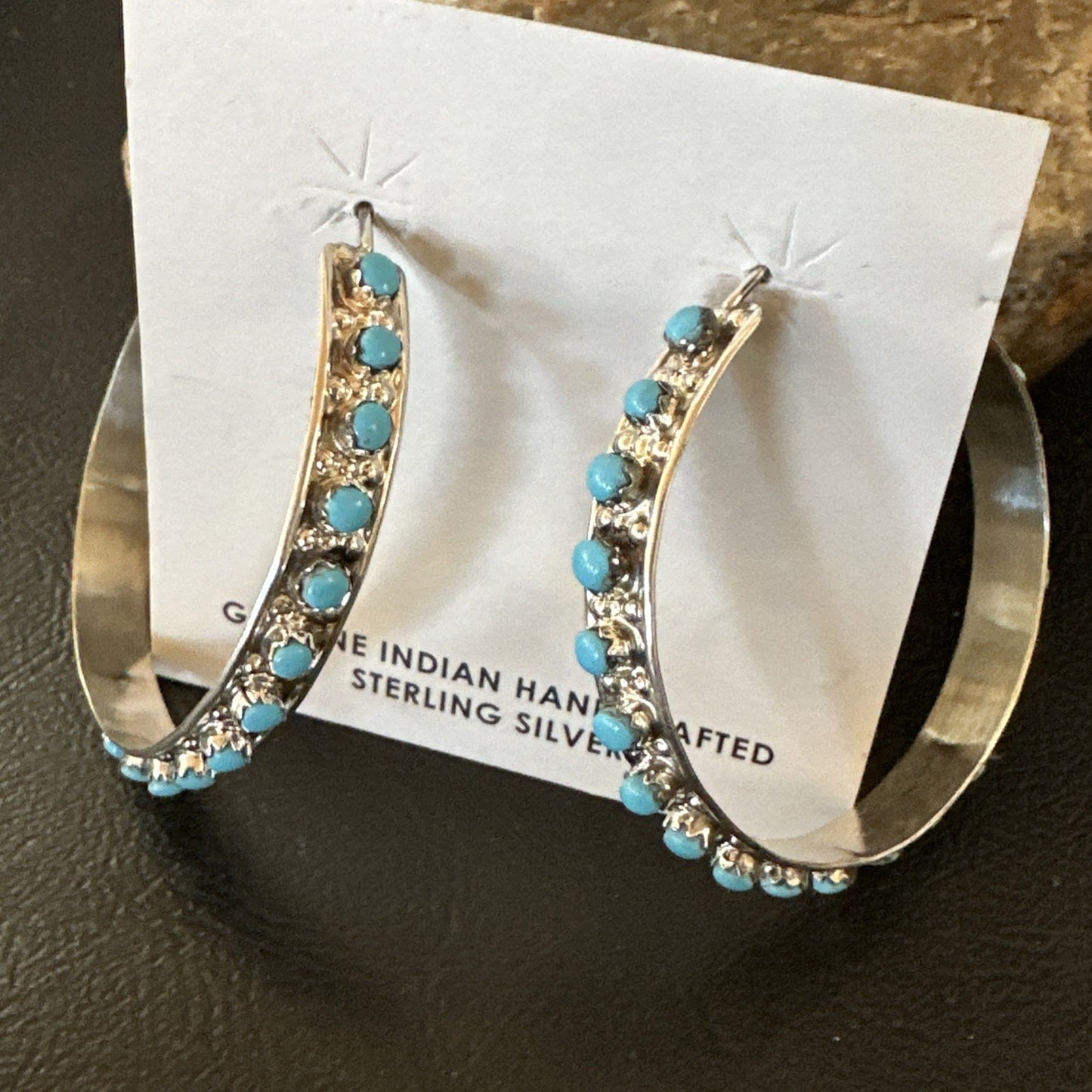 Zuni Petite Point Turquoise Cluster Earrings Sterling Silver Handmade 19770