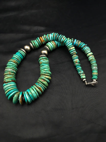 Turquoise Graduated Navajo Sterling Silver Necklace 18" 4047