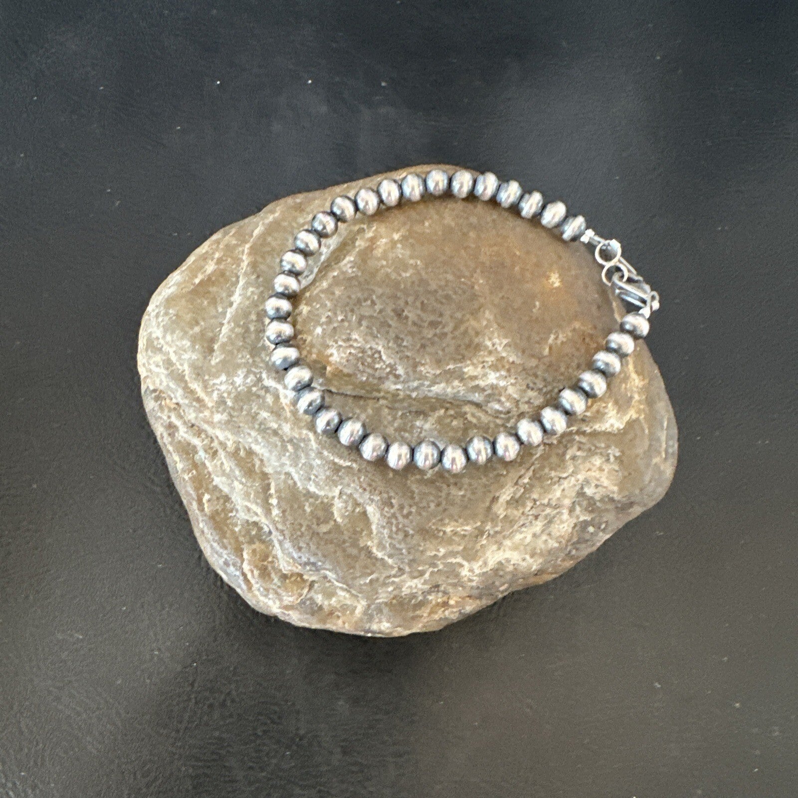 Native American Navajo 5mm Beads 7” Sterling Silver Bracelet 99957