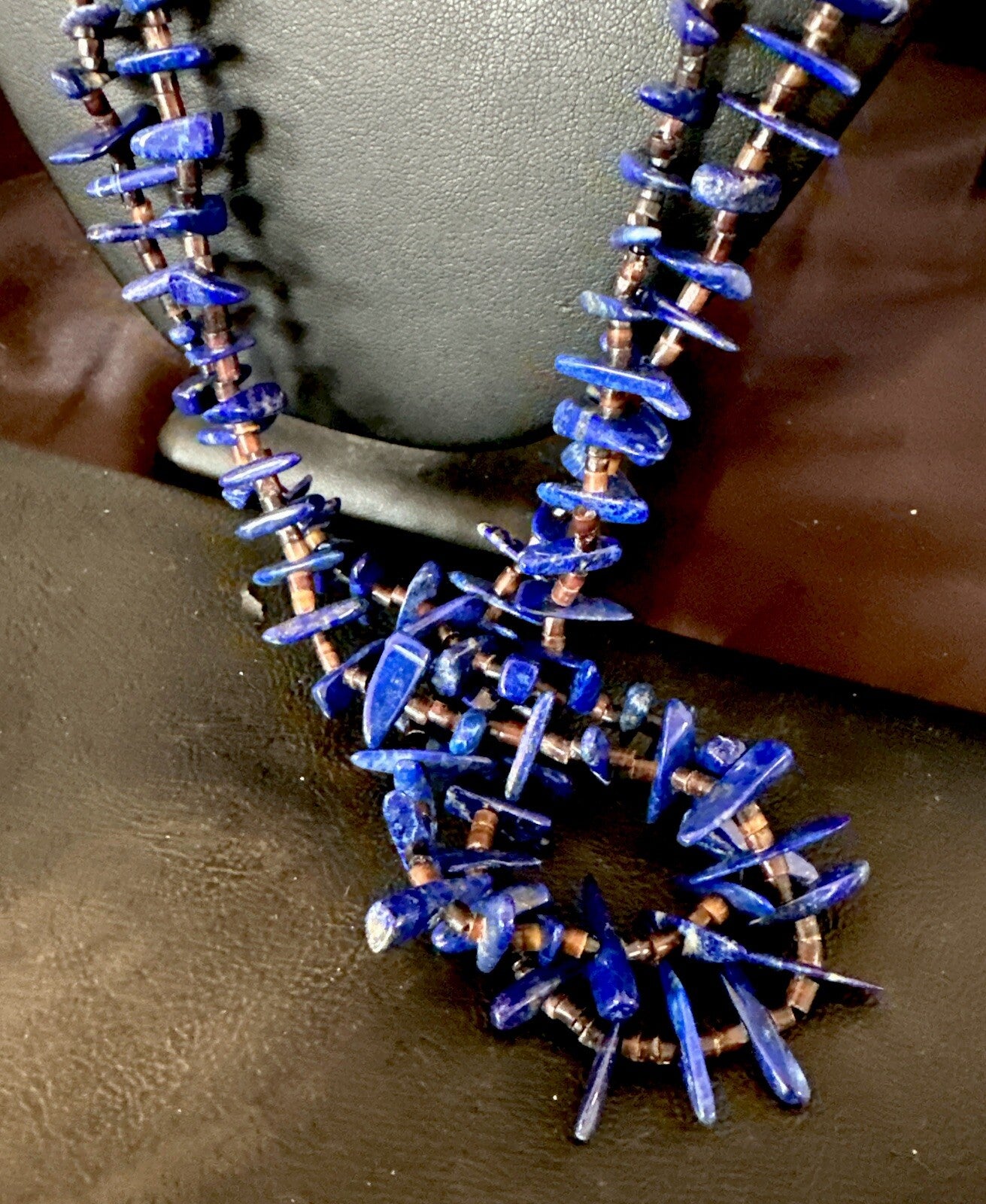 Mens Womens Lapis Lazuli Shell 2S Navajo Sterling Silver 30" Necklace 17838