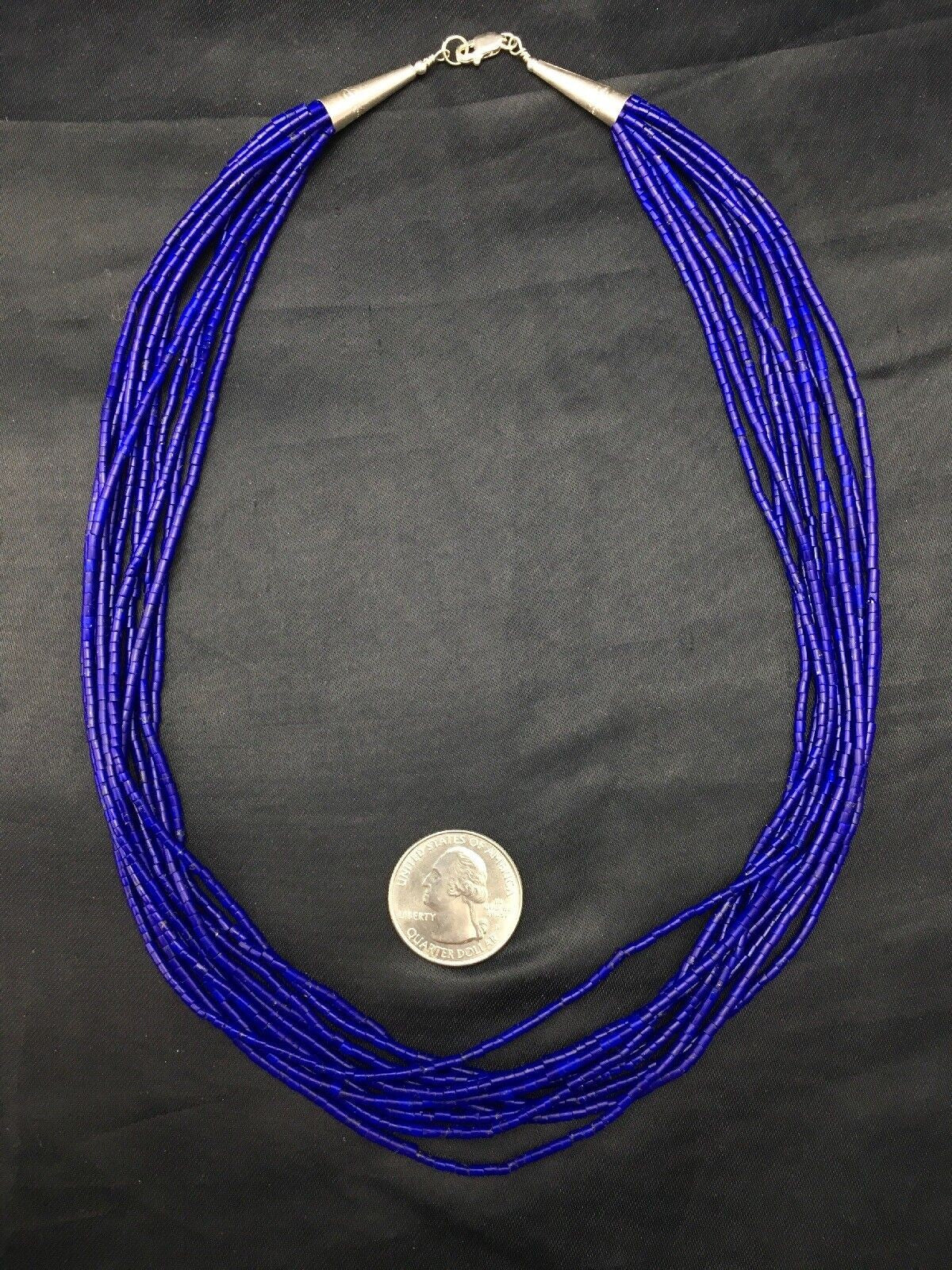 Navajo Stabilized Lapis Lazuli 10 Strand Sterling Tube Heishi Necklace 19" 4358