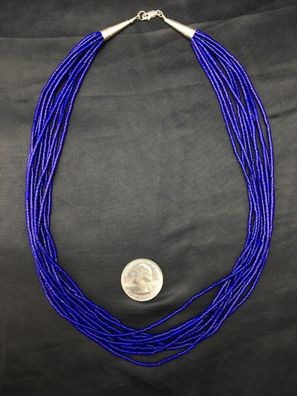 Navajo Stabilized Lapis Lazuli 10 Strand Sterling Tube Heishi Necklace 19" 4358