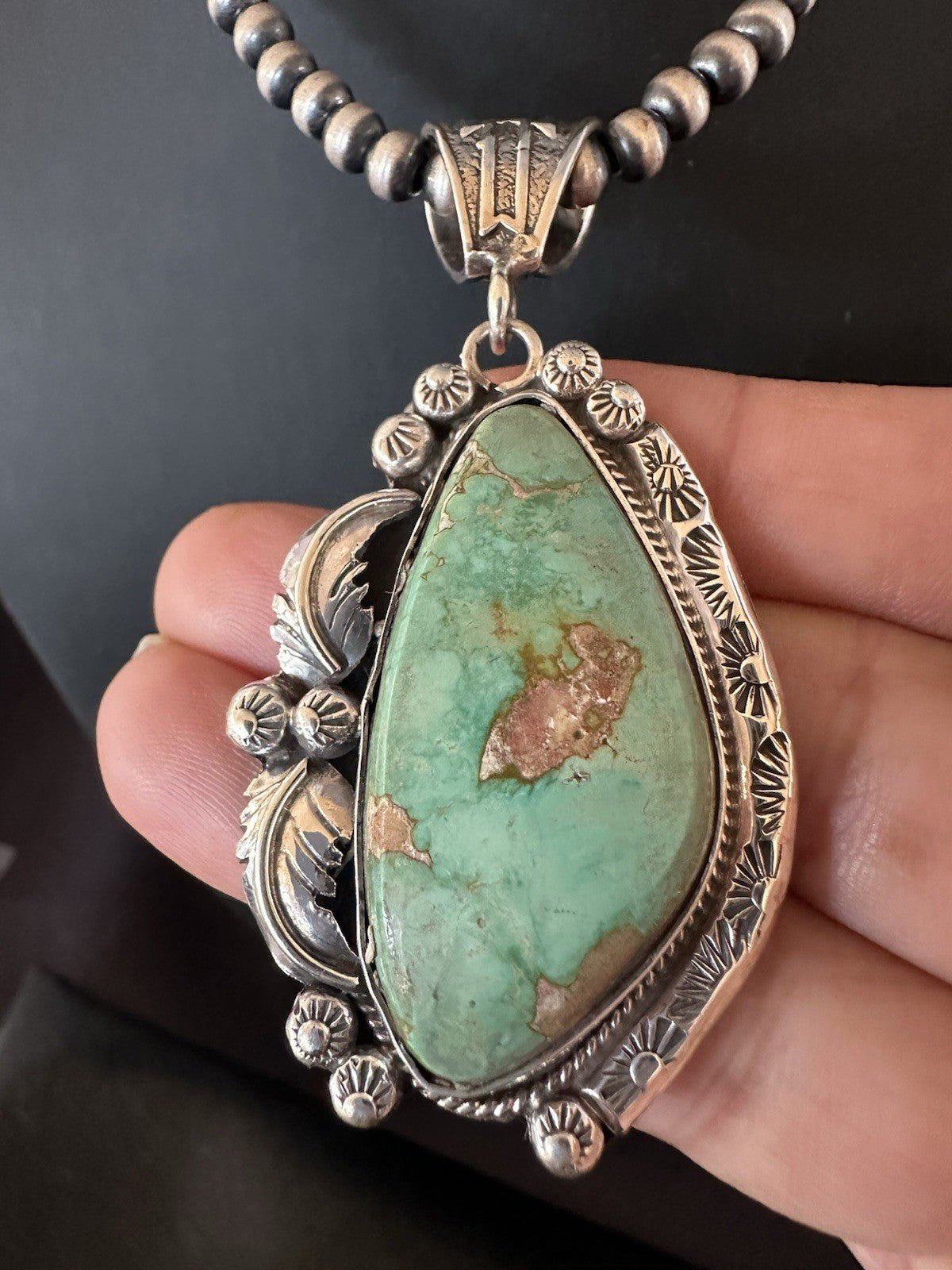 WoMens Navajo Pearls Sterling Silver Royston Turquoise Necklace Pendant 19364