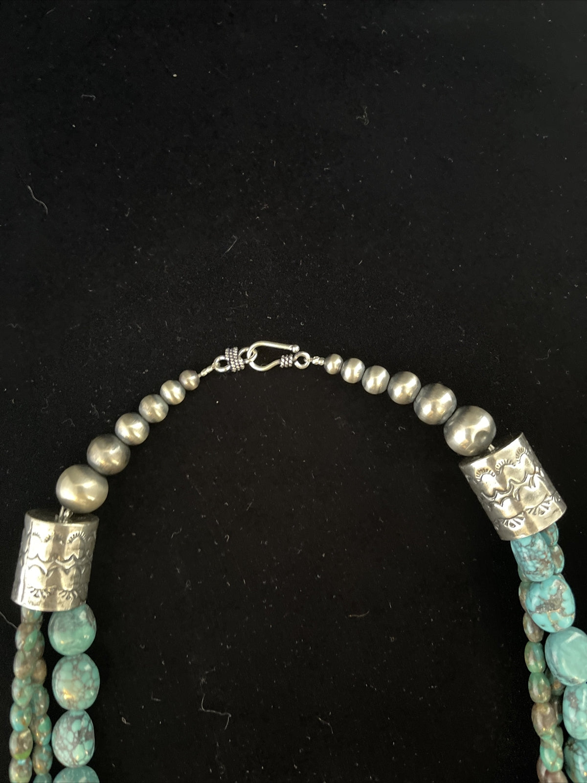 Navajo Pearls Sterling Silver 3 Strands 6mm Turquoise Heishi Necklace 23" 01773