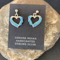Blue Turquoise Heart Navajo Dangle Post Earrings 0.5" | Sterling Silver | Authentic Native American Handmade | 12717