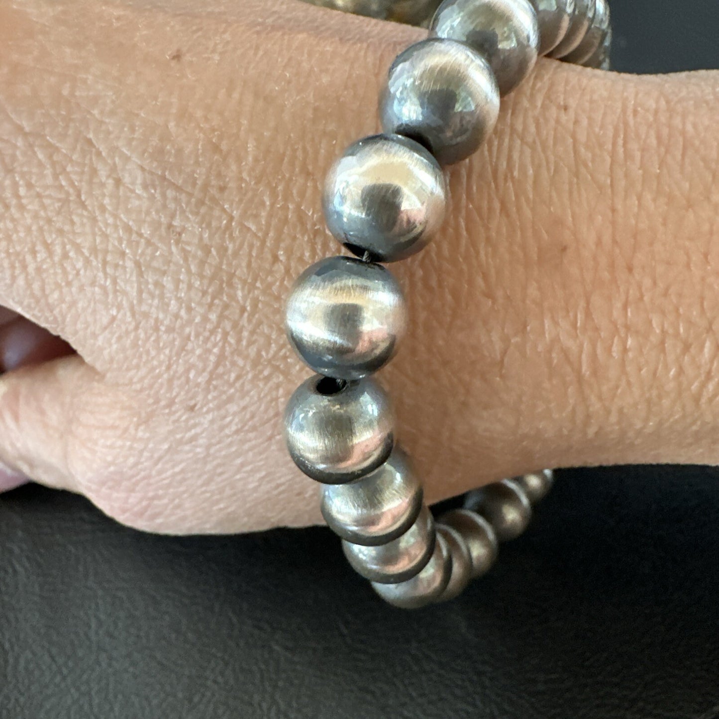 10mm Round Beads 7” Sterling Silver Beads  Bracelet 91007