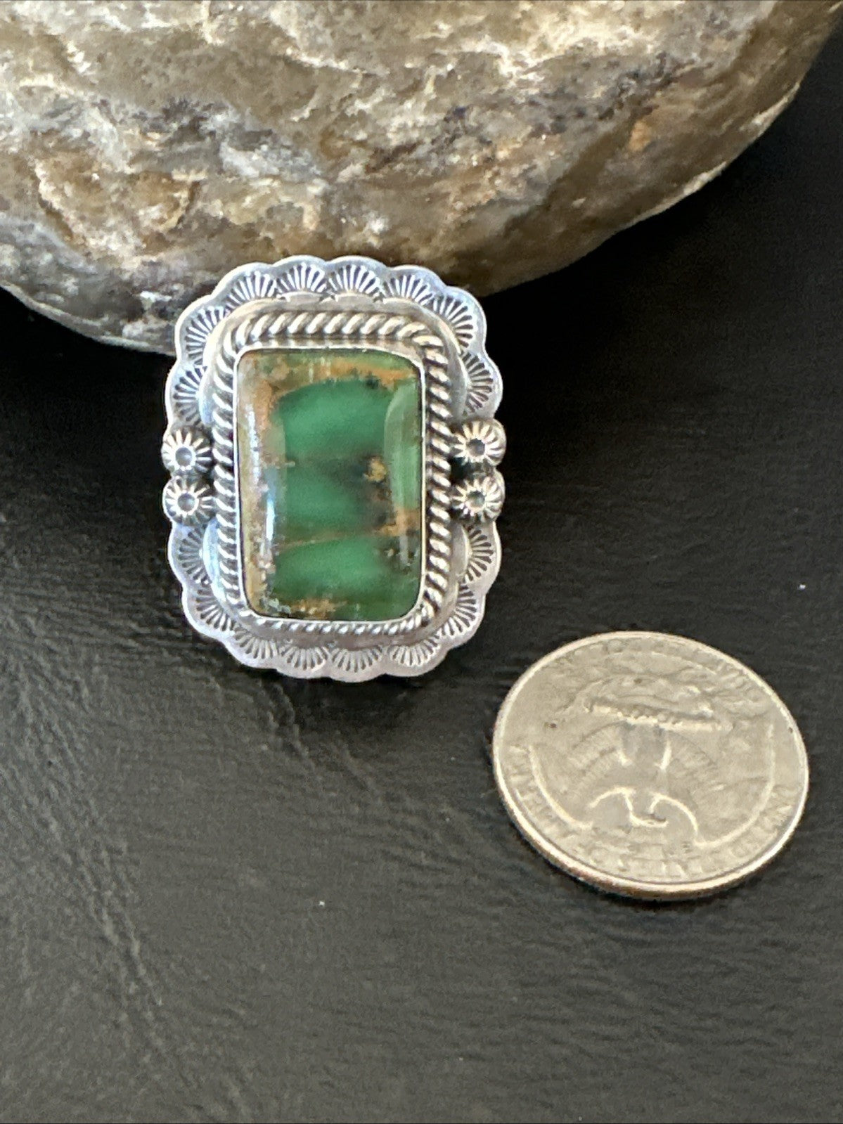 Navajo Sterling Silver Green Royston Turquoise Ring Size 8.5 19618