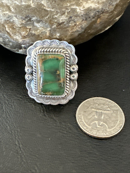 Navajo Sterling Silver Green Royston Turquoise Ring Size 8.5 19618