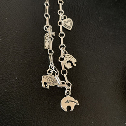 Kokopelli Different Charms Navajo Sterling Silver Link Bracelet 7.5" 1464
