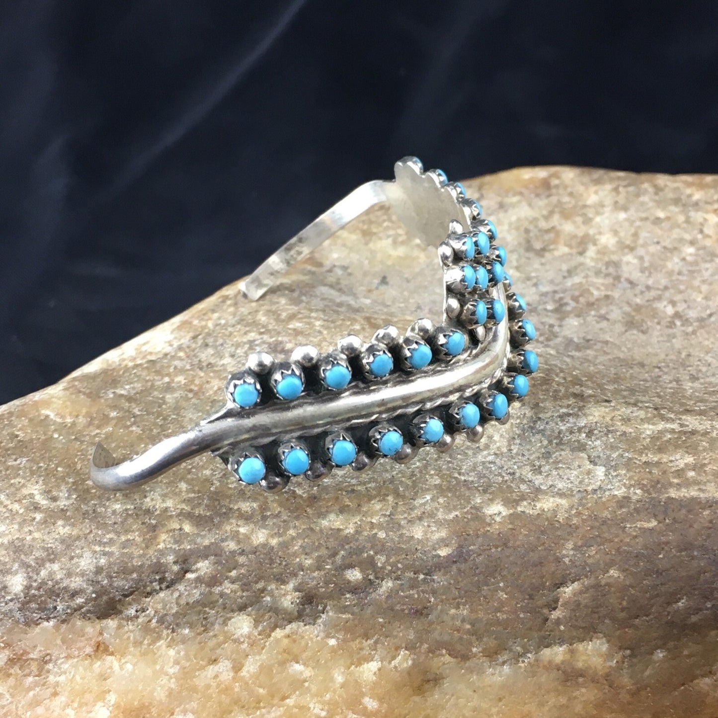 Children Blue Turquoise Petite Point Zuni Sterling Bracelet 01990