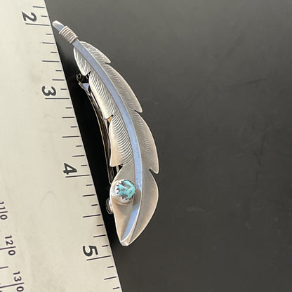 Womens Blue Turquoise Inlay Navajo Sterling Feather Barrett 02081N
