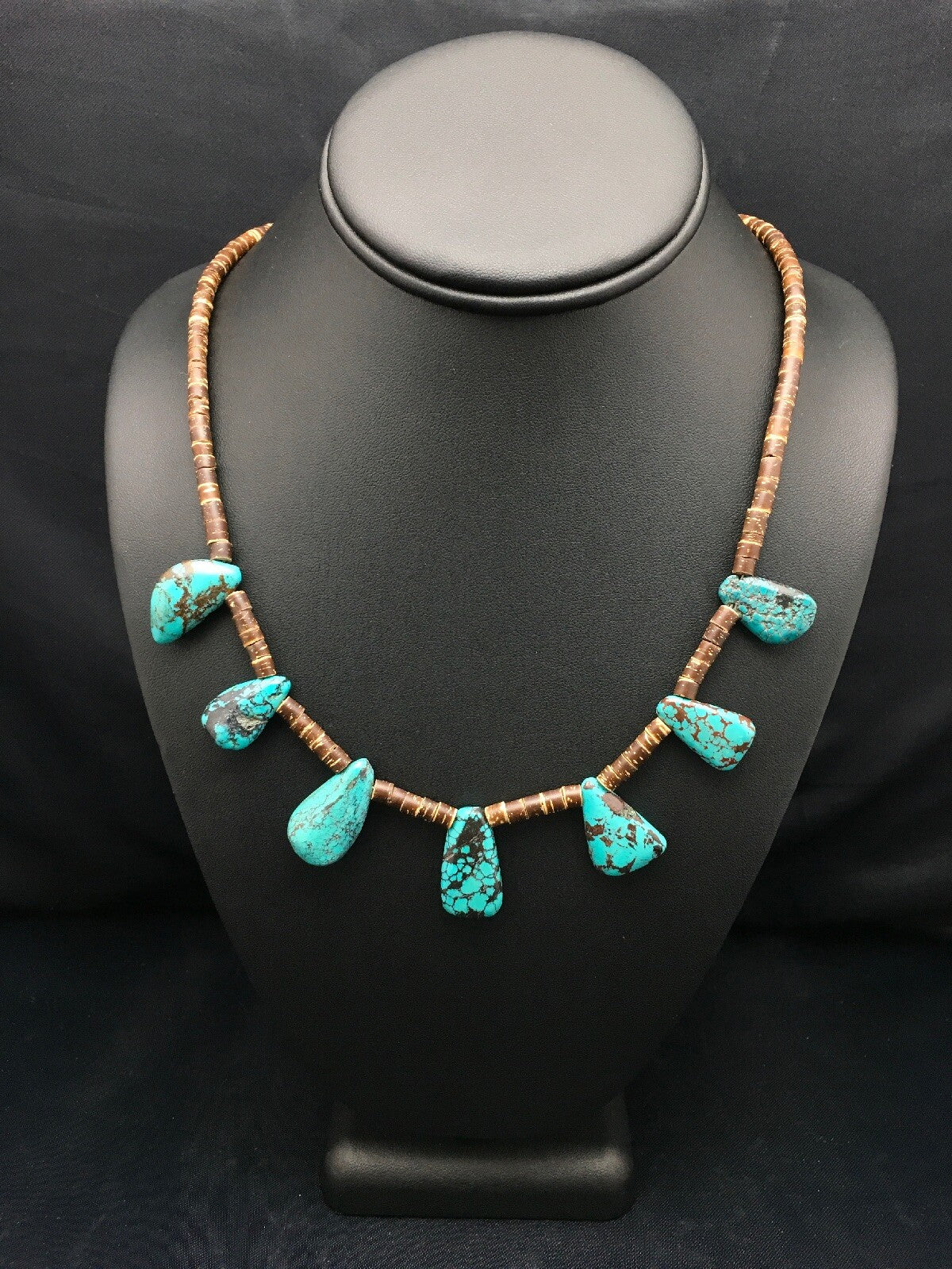 Spiderweb Turquoise & Bone Bead Navajo Sterling Silver Necklace 20" 4101