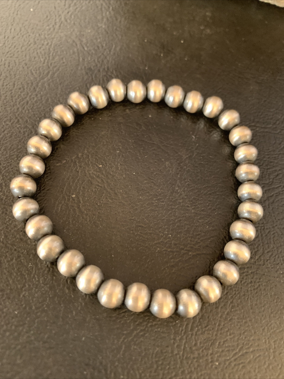 Navajo 6mm Beads Stretchable Sterling Silver Bracelet 7” 14184