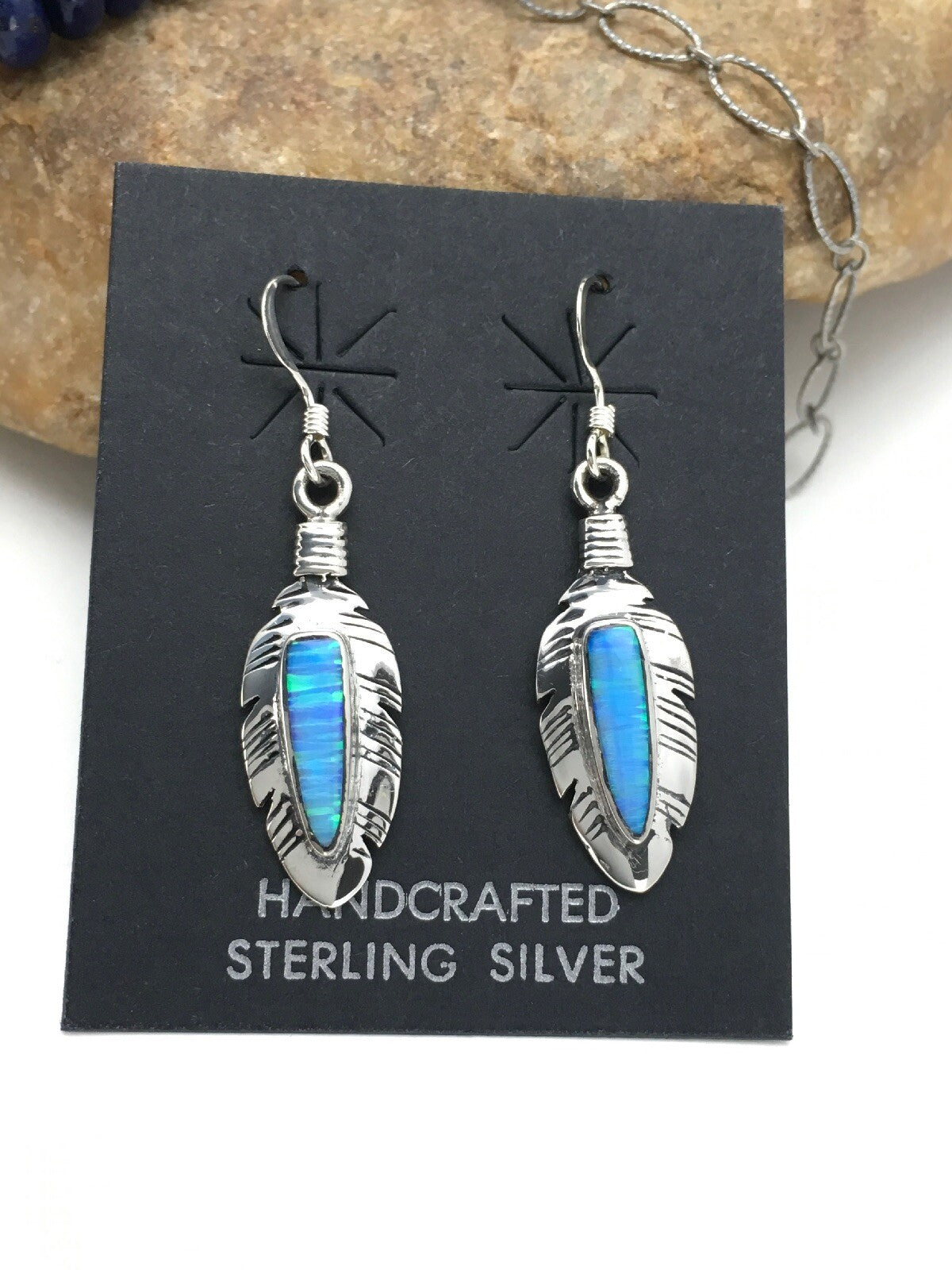Opal Pendant Lapis Navajo Sterling Silver Beads Necklace & Earring 21" 02798