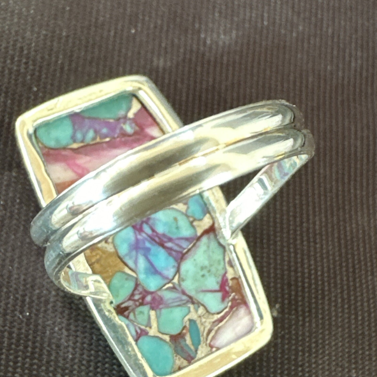 Blue Turquoise Spiny Oyster Navajo Sterling Silver Ring Size 9 18221