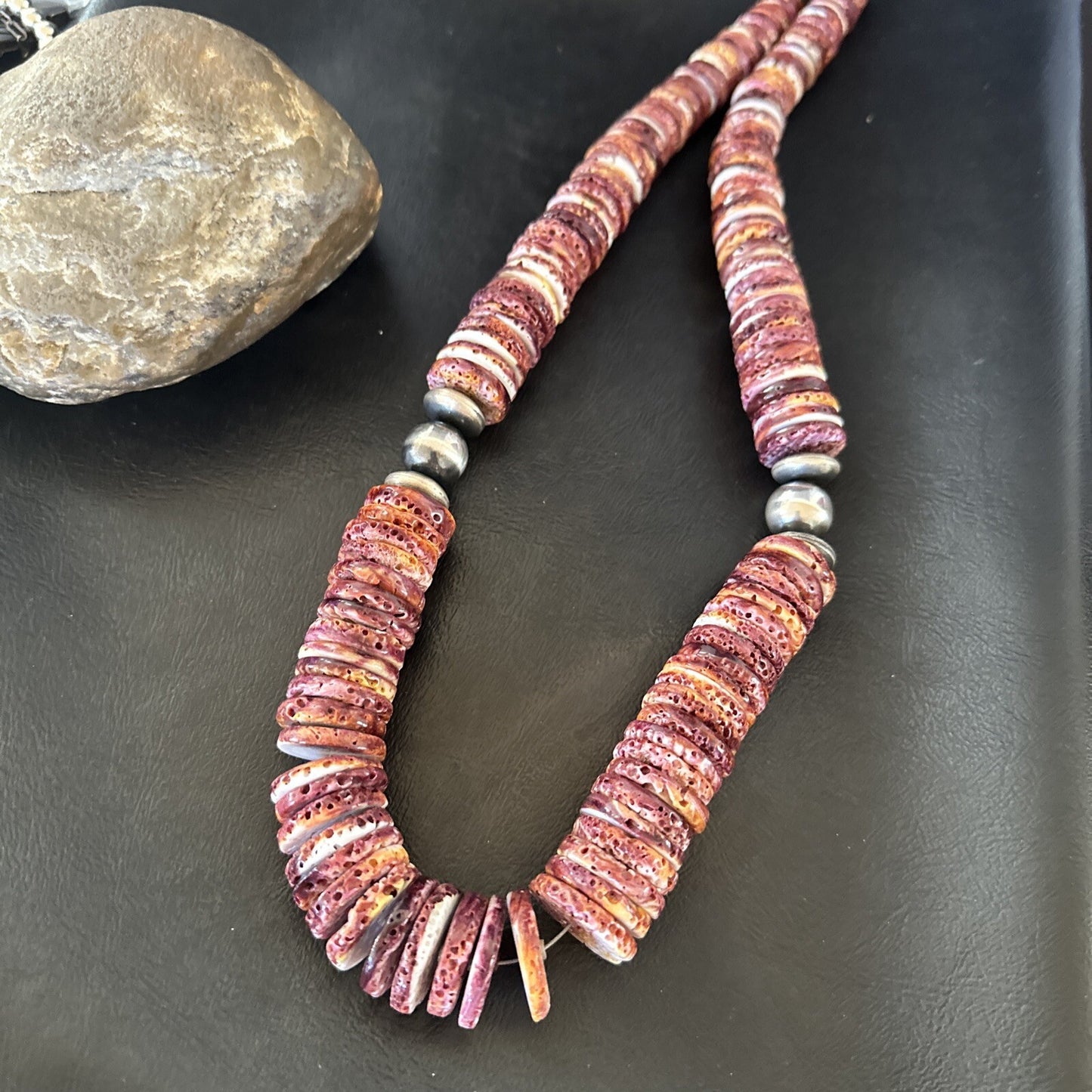 Purple Spiny Oyster Navajo Sterling Silver Necklace 23" 18358